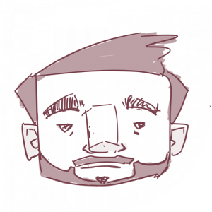 Illustration of a game developer's face for Yellowcake Games About page.
