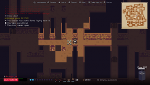 Dungeon crawl game environment with pixel art style and maze layout.