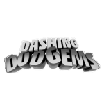 Dashing Dodgems game logo with bold 3D text for Yellowcake Games.