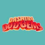 Dashing Dodgems game logo with vibrant 3D text on teal background.