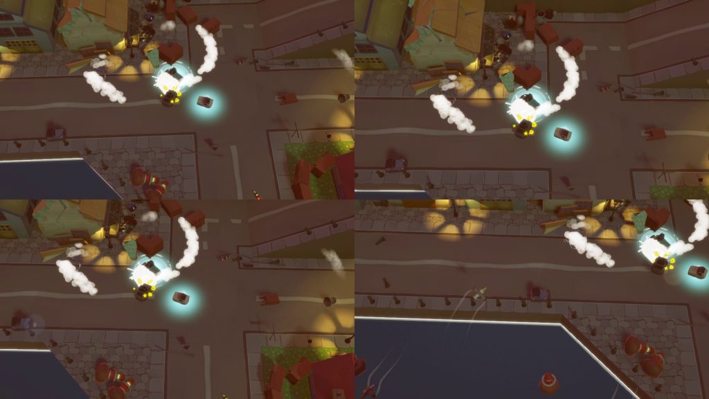 An action-packed scene from Dashing Dodgems showcasing colorful bumper cars in a vibrant arcade sett.