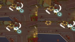 An action-packed scene from Dashing Dodgems showcasing colorful bumper cars in a vibrant arcade sett.