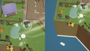 Colorful scene from Dashing Dodgems showing gameplay with vehicles and obstacles.