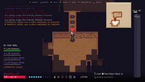 Skeleton game character in pixel art style, exploring a dungeon environment.