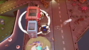 Colorful arcade bumper cars with players enjoying the Dashing Dodgems ride.