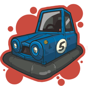 Cute blue bumper car with racing number 5, designed for fun arcade gameplay.