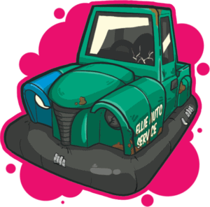 Dashing Dodgems cartoon bumper car for game promotion.