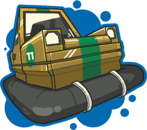 Cartoon-style vehicle with inflatable bumper for Dashing Dodgems game.