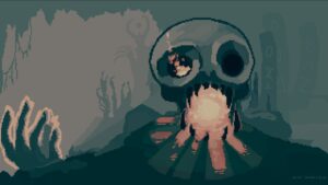 Skull with glowing fire emerging from its mouth, symbolizing danger and caution.